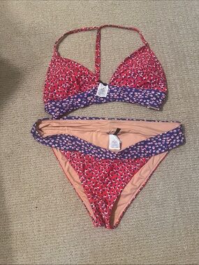 J. Crew Red & Blue Patterned Two-Piece Bikini